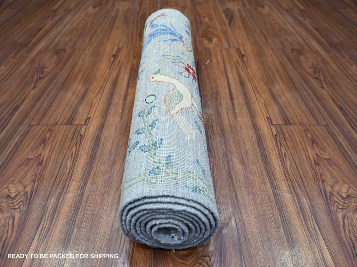 2'6" x 7'10" New Hand Knotted Grey Wool Runner Oriental Rug - MOA10274529