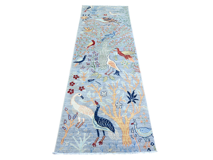 2'7" x 7'10" New Hand Knotted Grey Wool Runner Oriental Rug - MOA10274531