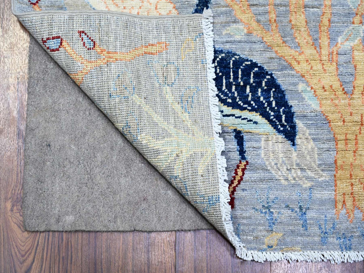 2'7" x 7'10" New Hand Knotted Grey Wool Runner Oriental Rug - MOA10274531