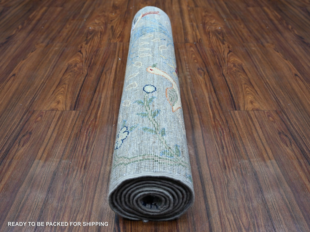 2'7" x 7'10" New Hand Knotted Grey Wool Runner Oriental Rug - MOA10274531