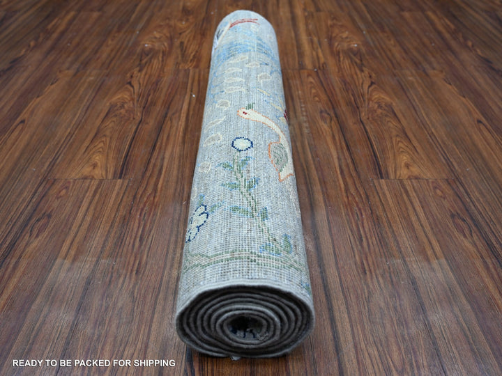 2'7" x 7'10" New Hand Knotted Grey Wool Runner Oriental Rug - MOA10274531