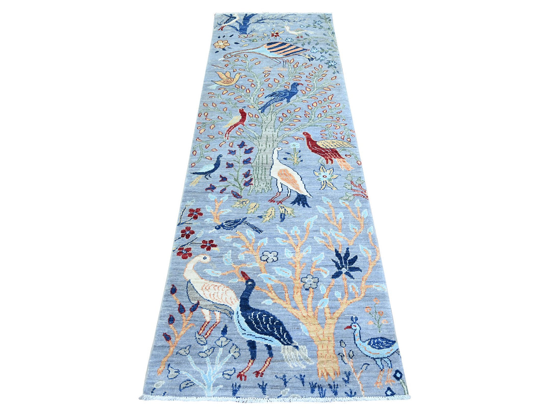 2'7" x 7'8" New Hand Knotted Grey Wool Runner Oriental Rug - MOA10274533