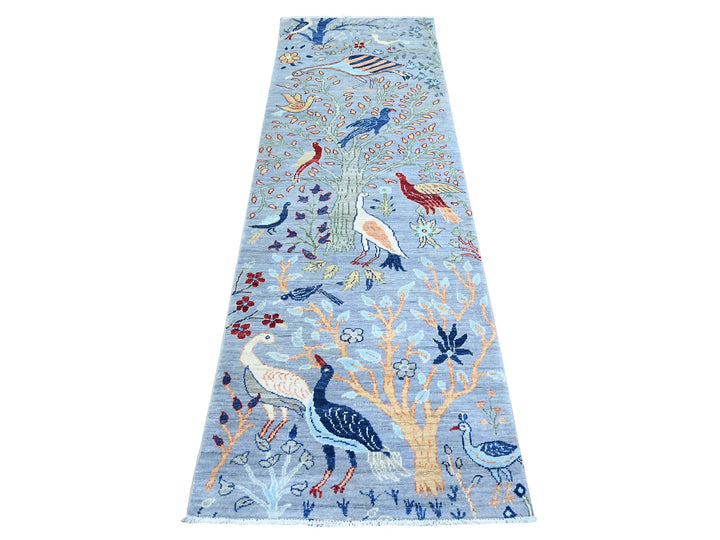 2'7" x 7'8" New Hand Knotted Grey Wool Runner Oriental Rug - MOA10274533
