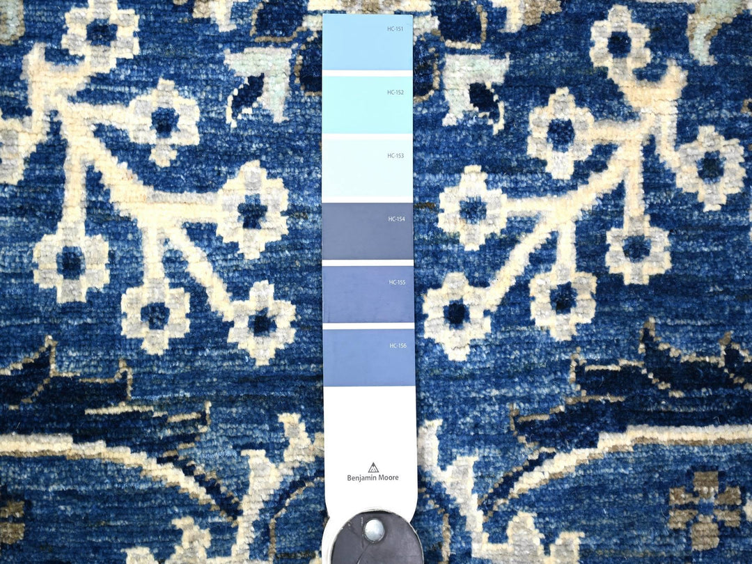 3'7" x 9'11" New Hand Knotted Blue Wool Runner Oriental Rug - MOA10274542