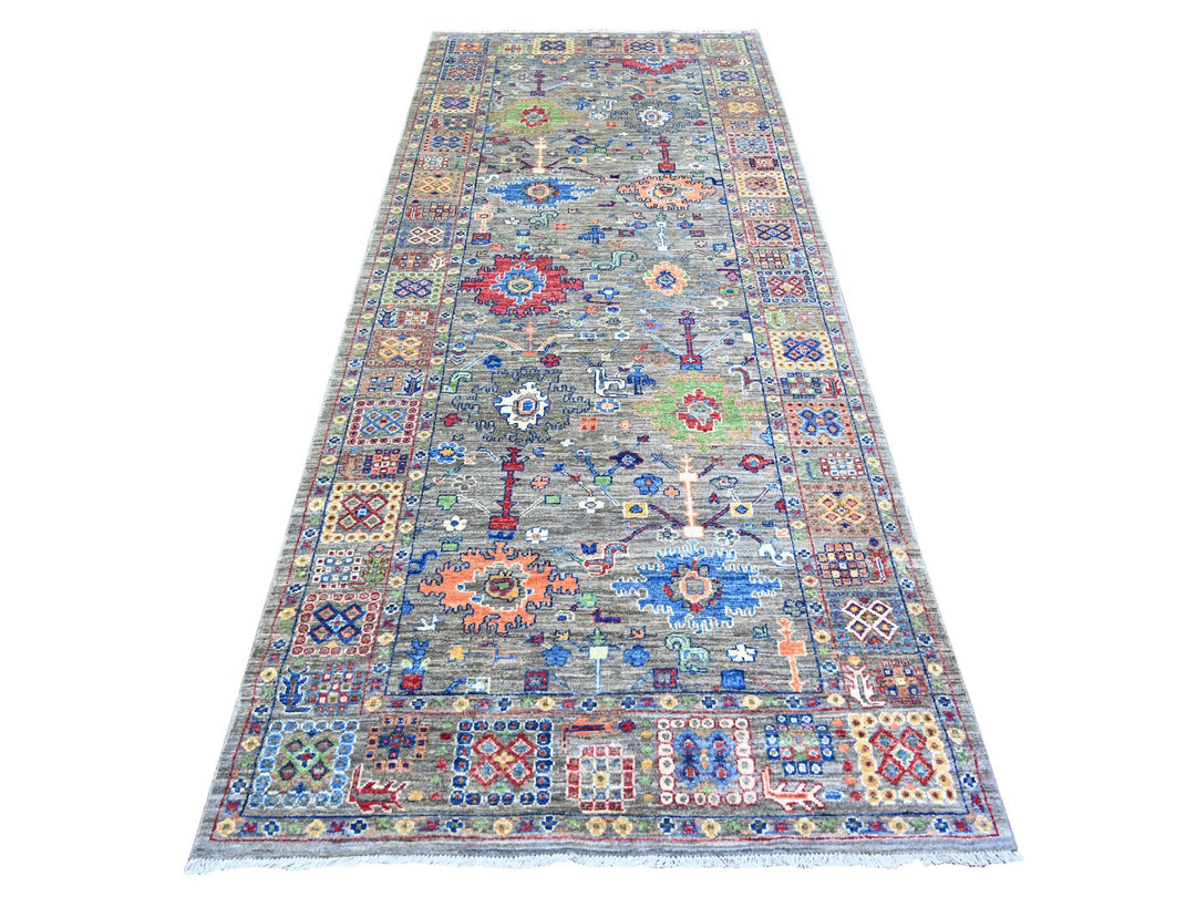 4'1" x 9'8" New Hand Knotted Grey Wool Runner Oriental Rug - MOA10274560