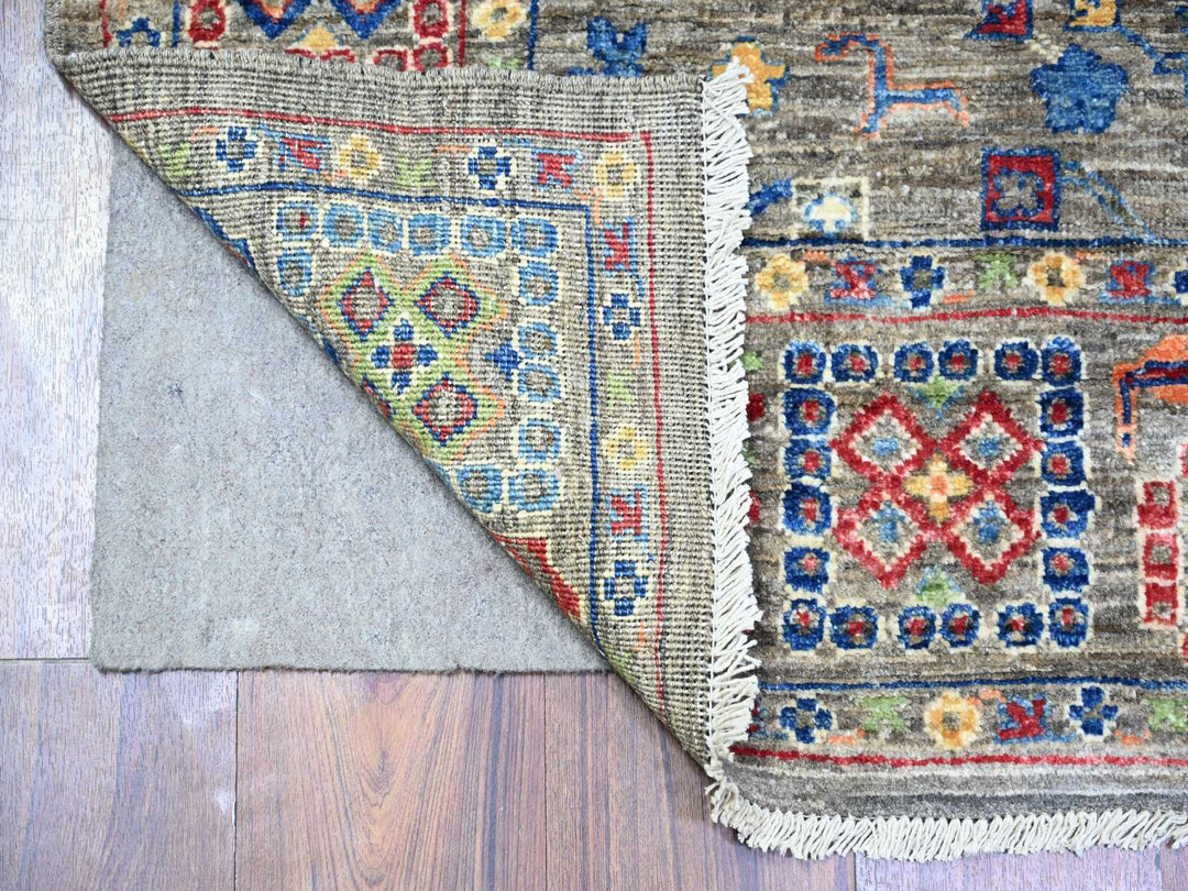 4'1" x 9'8" New Hand Knotted Grey Wool Runner Oriental Rug - MOA10274560