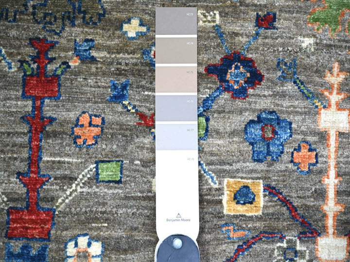 4'1" x 9'8" New Hand Knotted Grey Wool Runner Oriental Rug - MOA10274560