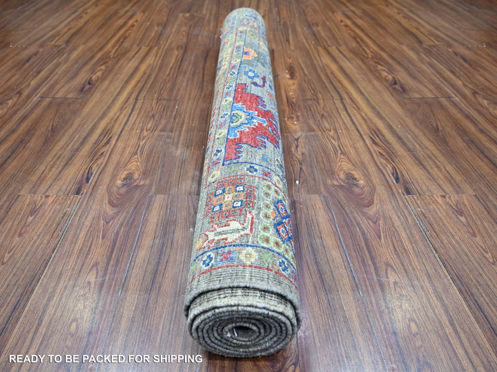 4'1" x 9'8" New Hand Knotted Grey Wool Runner Oriental Rug - MOA10274560