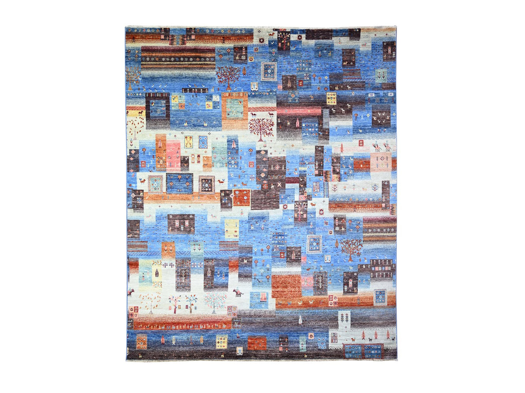 8'0" x 9'7" New Hand Knotted Blue Wool Rectangle Oriental Rug - MOA10274569