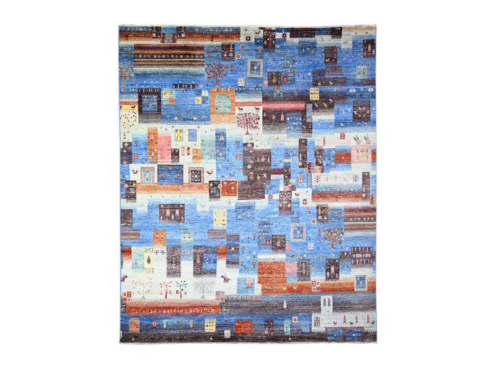 8'0" x 9'7" New Hand Knotted Blue Wool Rectangle Oriental Rug - MOA10274569