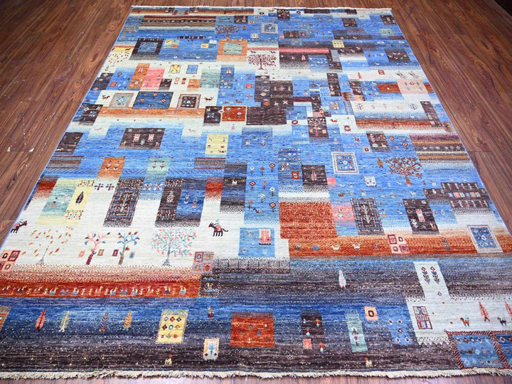 8'0" x 9'7" New Hand Knotted Blue Wool Rectangle Oriental Rug - MOA10274569