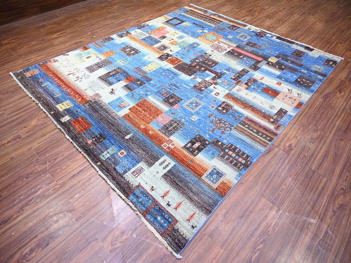 8'0" x 9'7" New Hand Knotted Blue Wool Rectangle Oriental Rug - MOA10274569