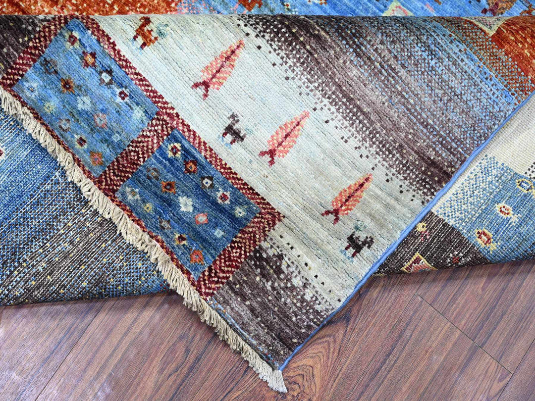 8'0" x 9'7" New Hand Knotted Blue Wool Rectangle Oriental Rug - MOA10274569