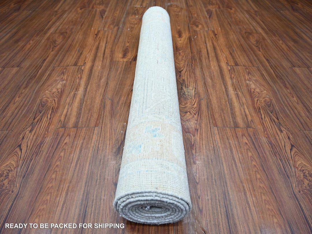 3'9" x 9'7" New Hand Knotted Grey Wool Runner Oriental Rug - MOA10274576