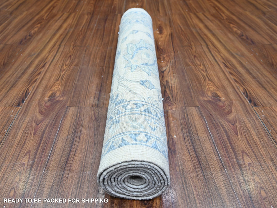2'10" x 9'7" New Hand Knotted Ivory Wool Runner Oriental Rug - MOA10274582
