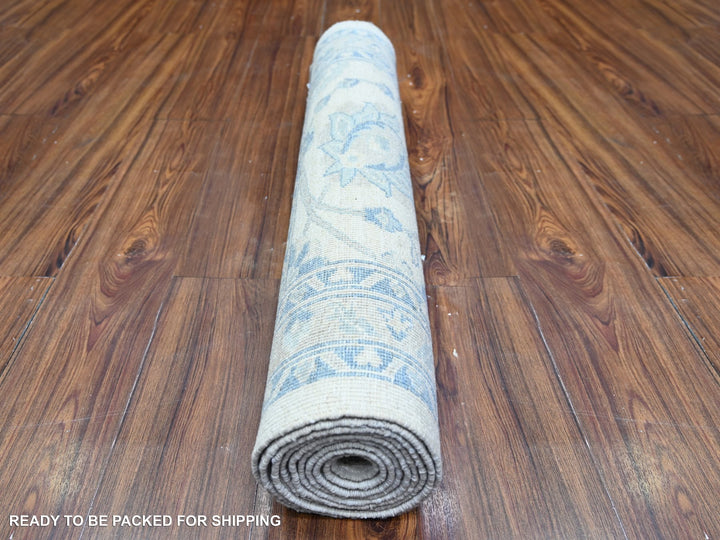 2'10" x 9'7" New Hand Knotted Ivory Wool Runner Oriental Rug - MOA10274582