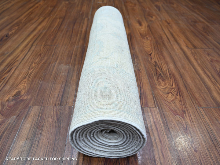 2'8" x 10'8" New Hand Knotted Ivory Wool Runner Oriental Rug - MOA10274583