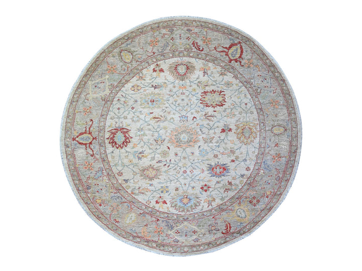 7'10" x 7'11" New Hand Knotted Ivory Wool Round Oriental Rug - MOA10274596