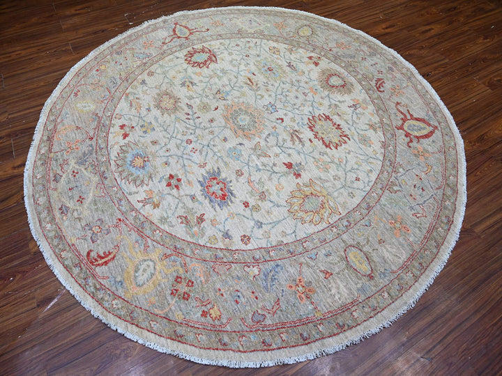 7'10" x 7'11" New Hand Knotted Ivory Wool Round Oriental Rug - MOA10274596