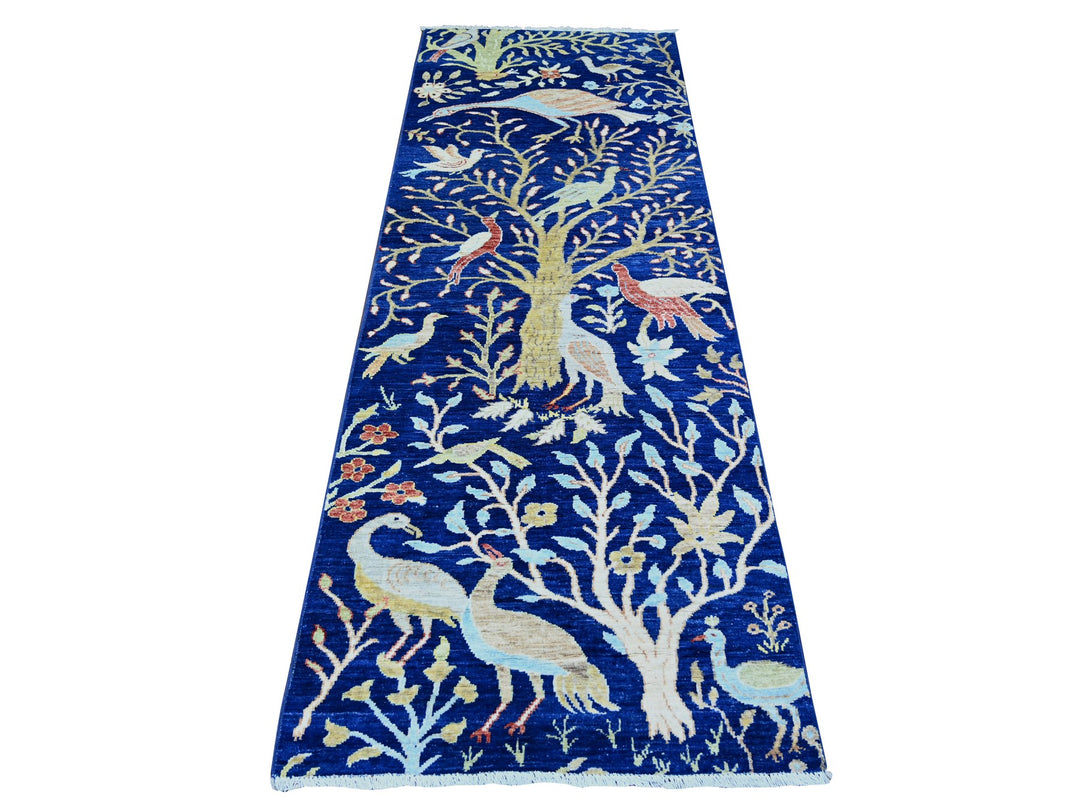 2'10" x 7'10" New Hand Knotted Blue Wool Runner Oriental Rug - MOA10274598