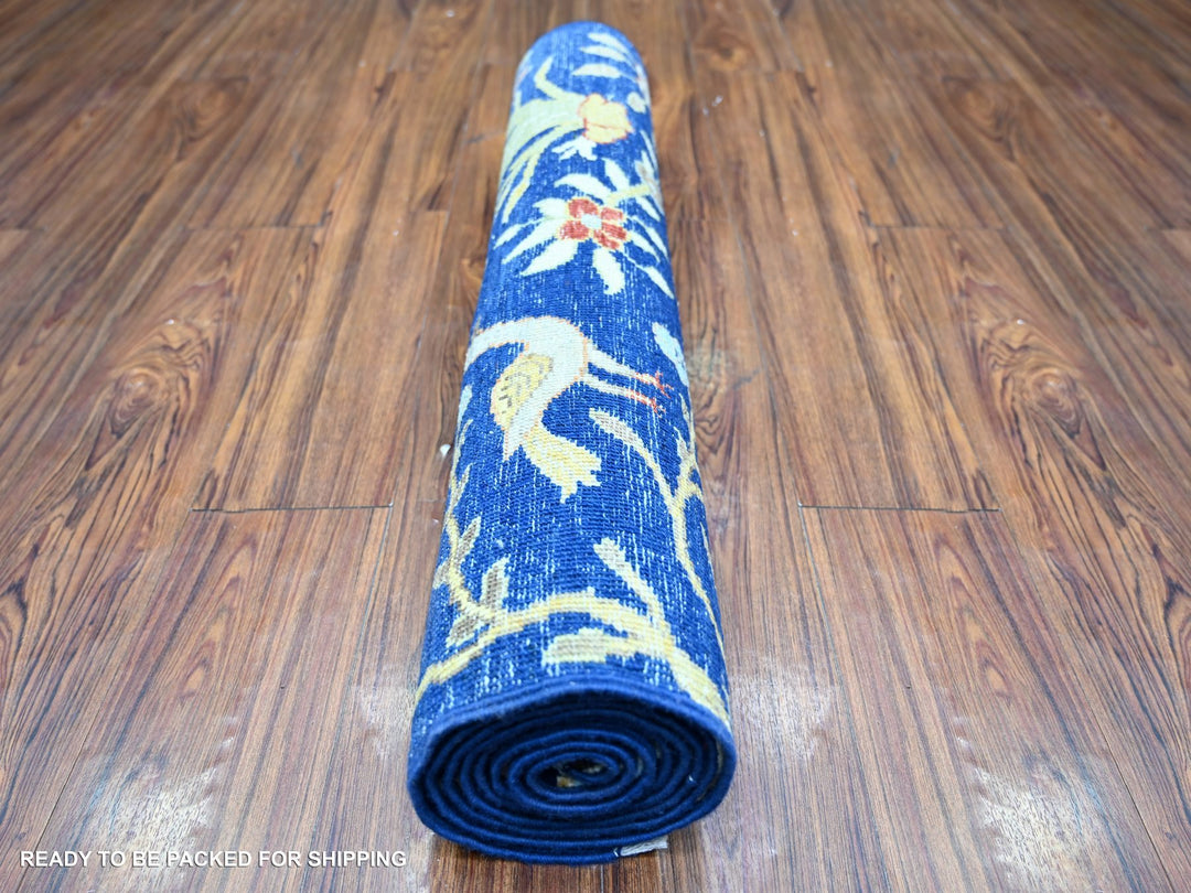 2'10" x 7'10" New Hand Knotted Blue Wool Runner Oriental Rug - MOA10274598