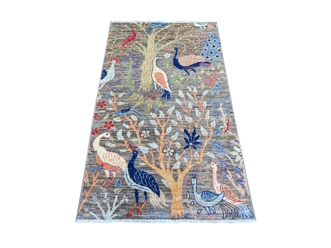 3'0" x 5'0" New Hand Knotted Grey Wool Rectangle Oriental Rug - MOA10274599