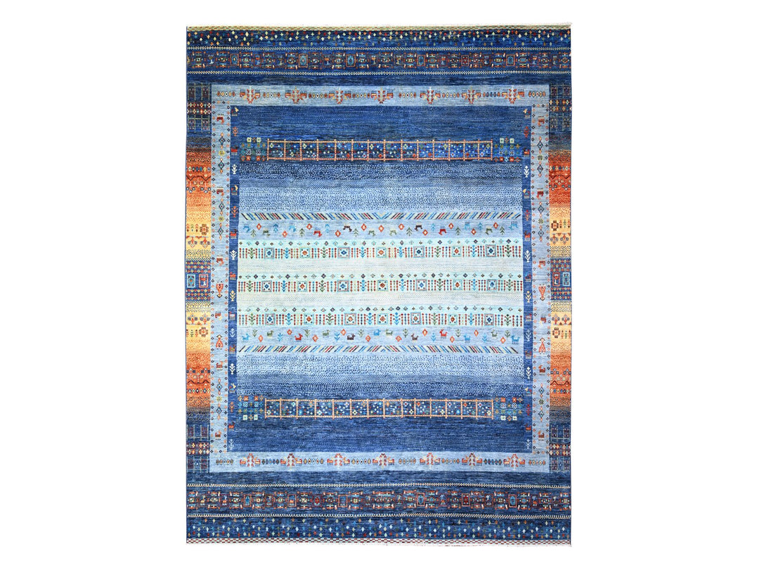 8'11" x 11'11" New Hand Knotted Blue Wool Rectangle Oriental Rug - MOA10274601