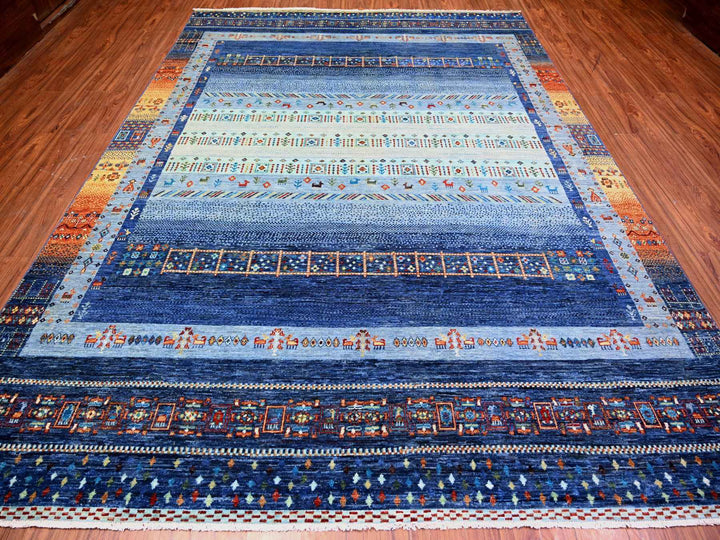 8'11" x 11'11" New Hand Knotted Blue Wool Rectangle Oriental Rug - MOA10274601