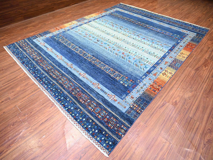 8'11" x 11'11" New Hand Knotted Blue Wool Rectangle Oriental Rug - MOA10274601