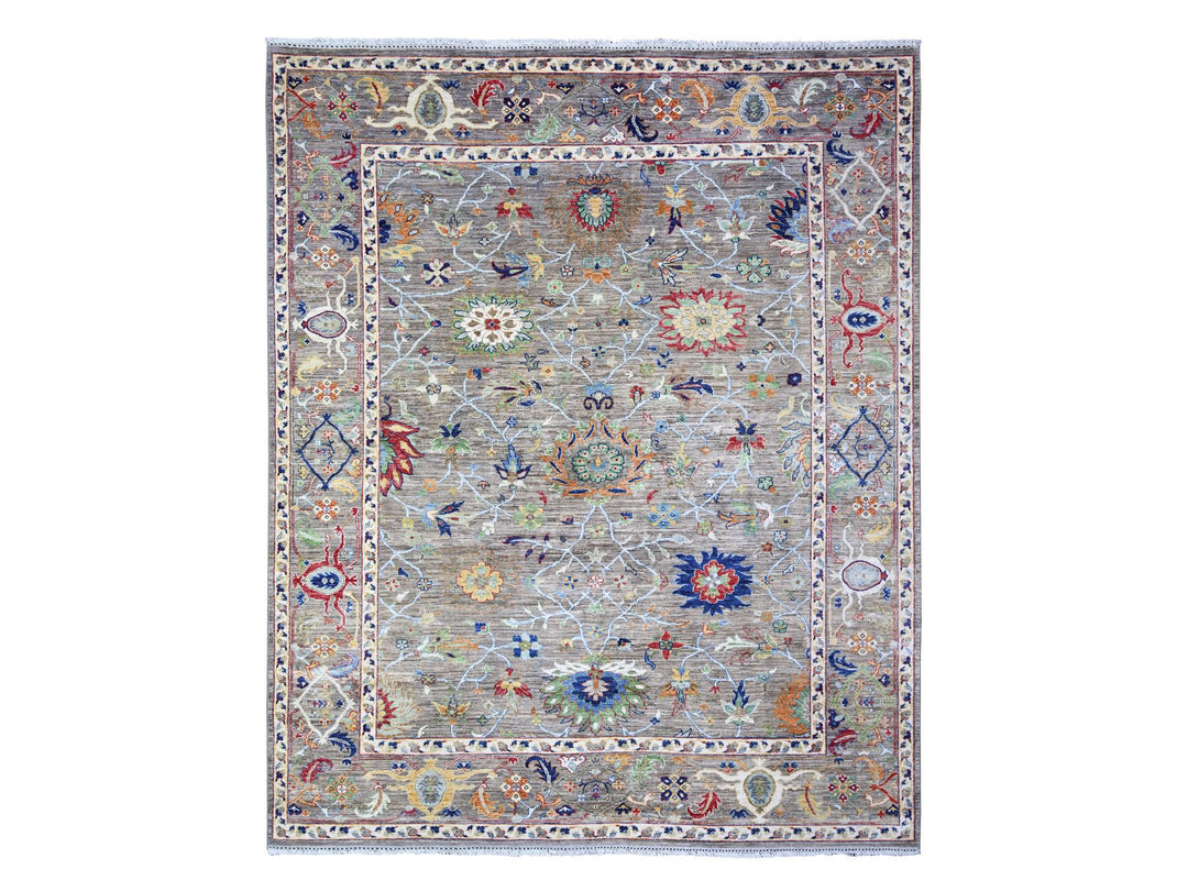 8'2" x 9'9" New Hand Knotted Grey Wool Rectangle Oriental Rug - MOA10274609