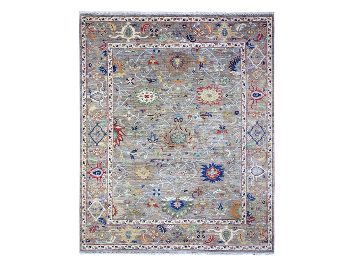 8'2" x 9'9" New Hand Knotted Grey Wool Rectangle Oriental Rug - MOA10274609