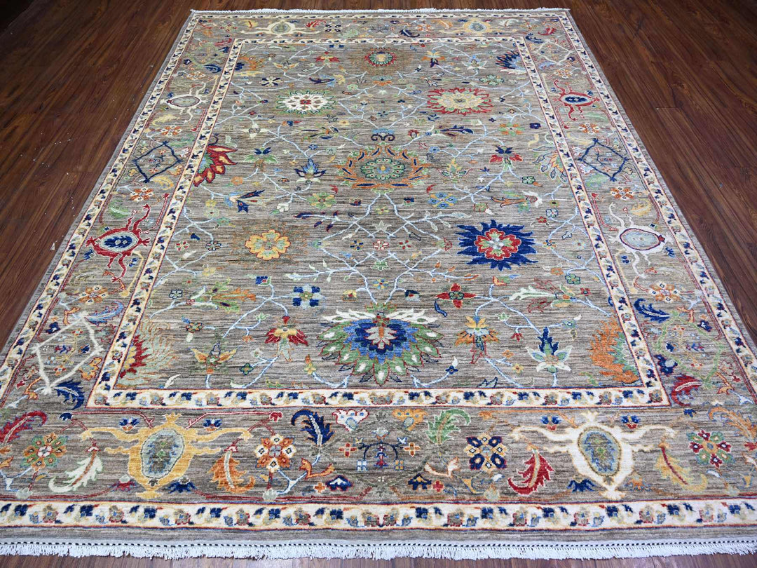 8'2" x 9'9" New Hand Knotted Grey Wool Rectangle Oriental Rug - MOA10274609