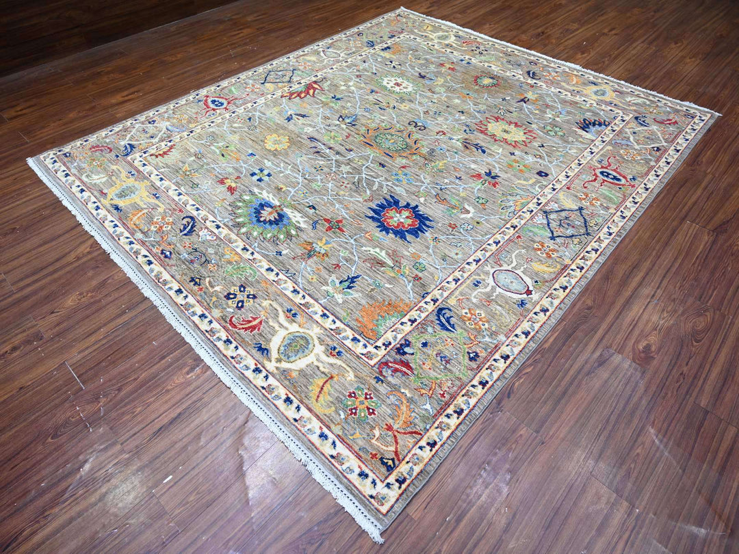 8'2" x 9'9" New Hand Knotted Grey Wool Rectangle Oriental Rug - MOA10274609