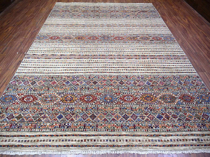 8'10" x 11'10" New Hand Knotted Ivory Wool Rectangle Oriental Rug - MOA10274619