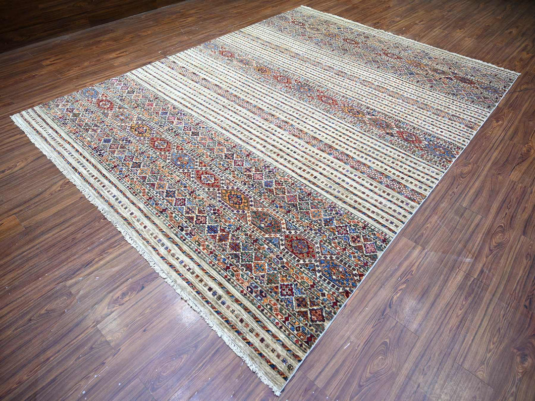 8'10" x 11'10" New Hand Knotted Ivory Wool Rectangle Oriental Rug - MOA10274619