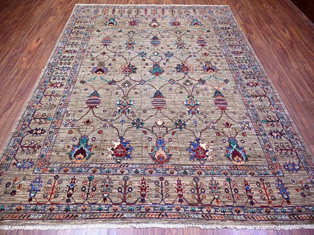 7'9" x 9'6" New Hand Knotted Grey Wool Rectangle Oriental Rug - MOA10274624