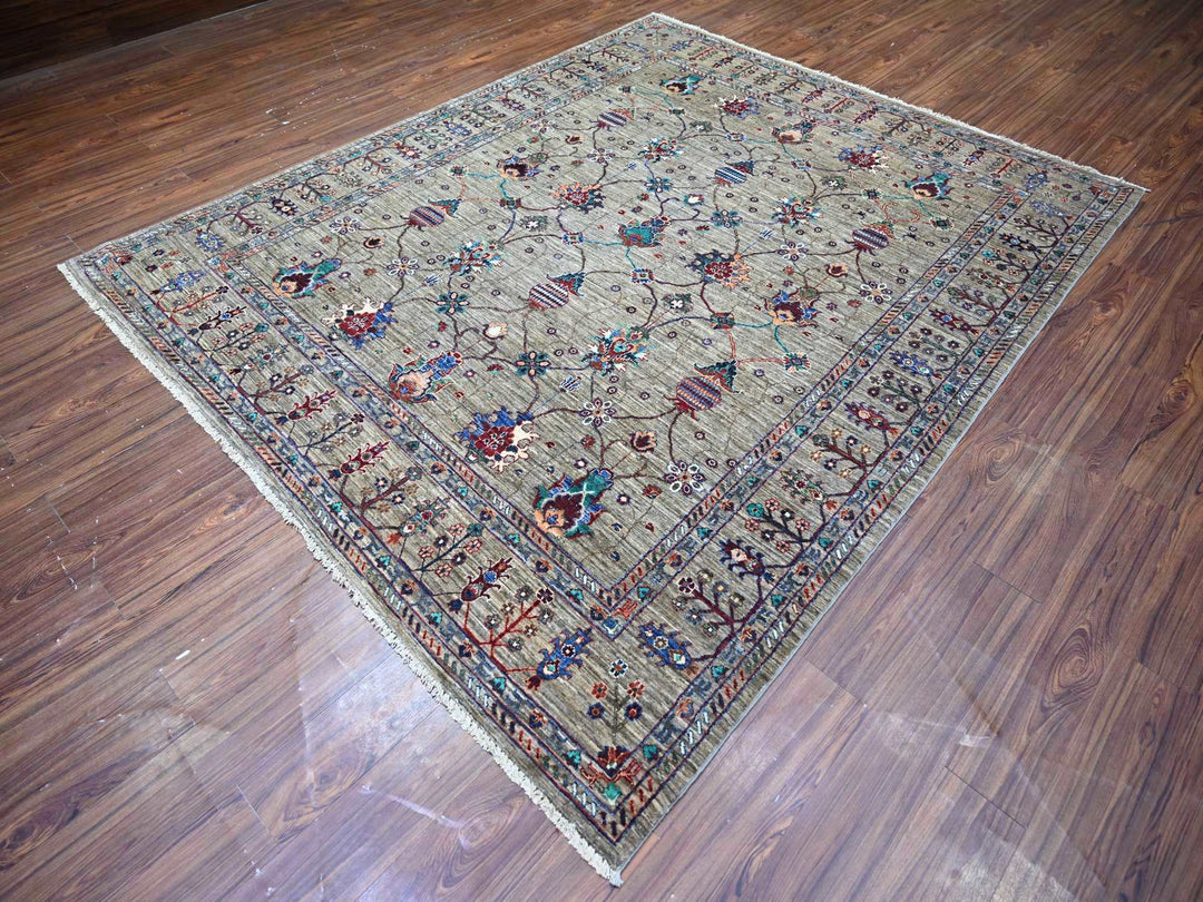 7'9" x 9'6" New Hand Knotted Grey Wool Rectangle Oriental Rug - MOA10274624