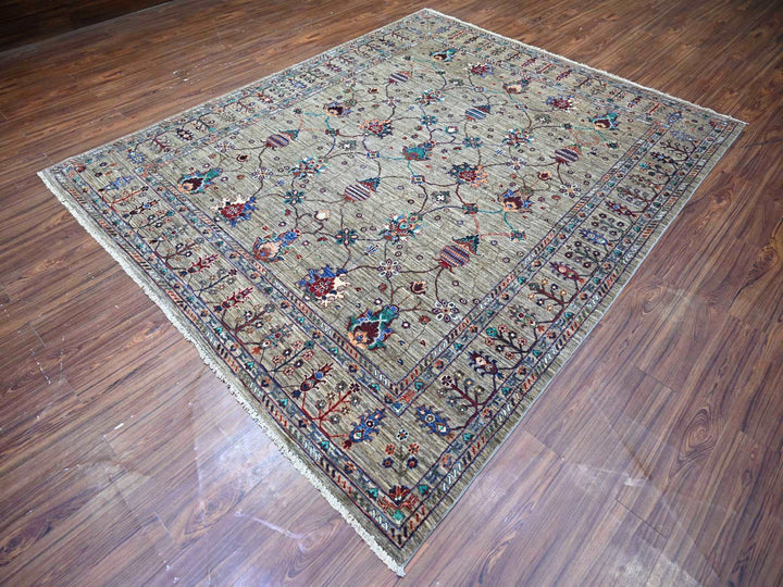 7'9" x 9'6" New Hand Knotted Grey Wool Rectangle Oriental Rug - MOA10274624