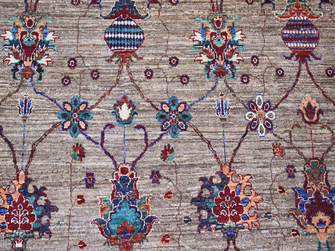 7'9" x 9'6" New Hand Knotted Grey Wool Rectangle Oriental Rug - MOA10274624