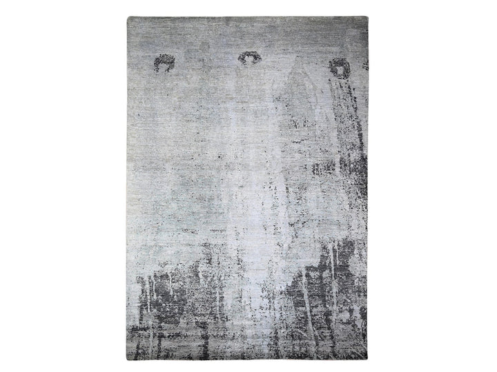 8'10" x 12'9" New Hand Knotted Grey Wool Rectangle Oriental Rug - MOA10274628