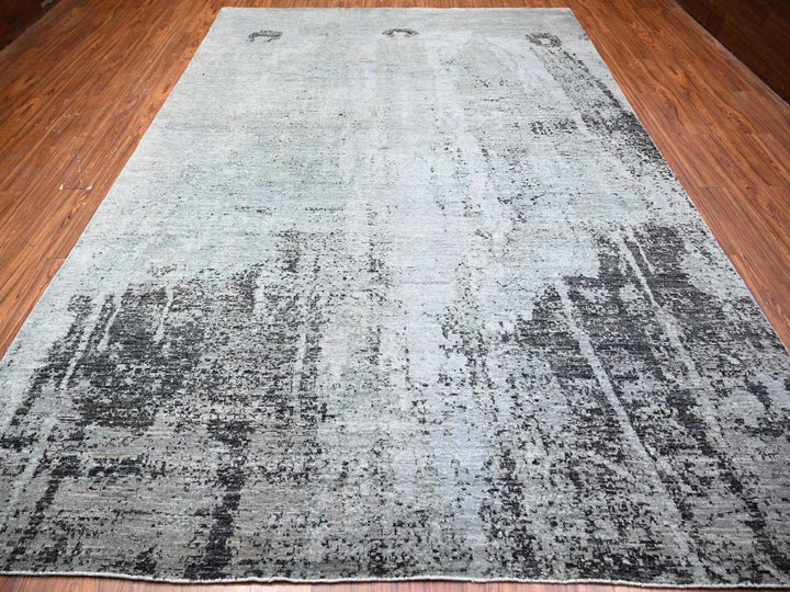 8'10" x 12'9" New Hand Knotted Grey Wool Rectangle Oriental Rug - MOA10274628