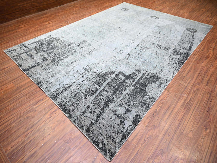 8'10" x 12'9" New Hand Knotted Grey Wool Rectangle Oriental Rug - MOA10274628
