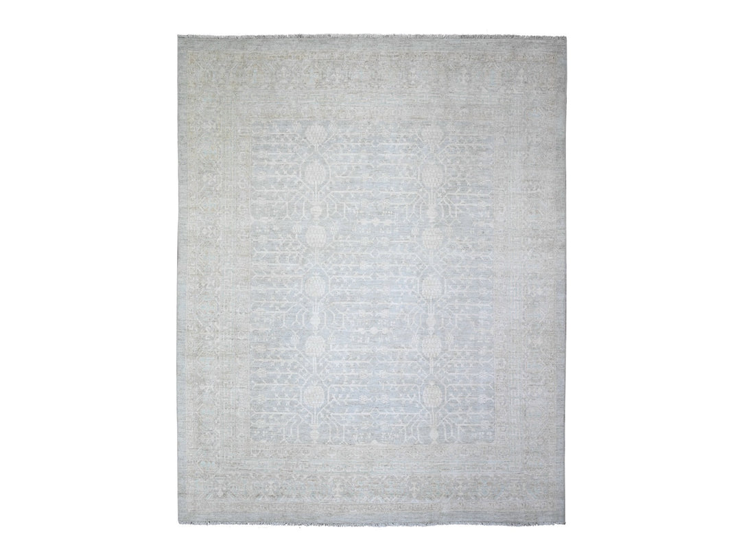 7'11" x 9'10" New Hand Knotted Grey Wool Rectangle Oriental Rug - MOA10274640