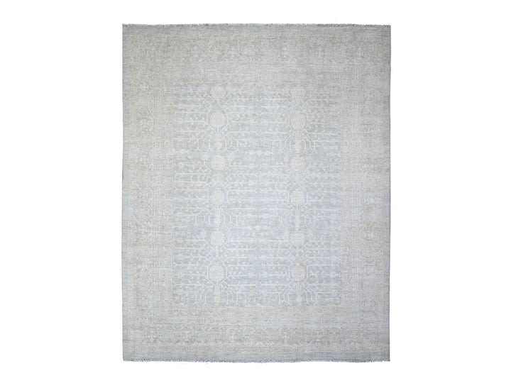 7'11" x 9'10" New Hand Knotted Grey Wool Rectangle Oriental Rug - MOA10274640
