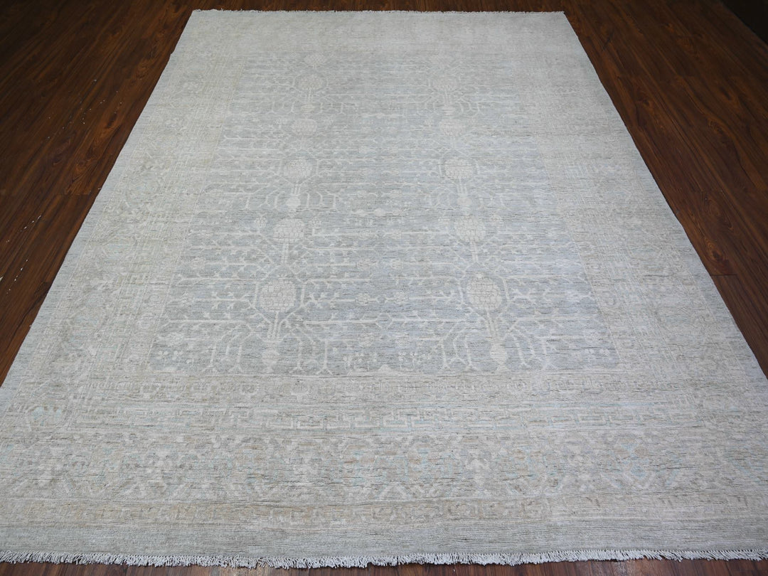 7'11" x 9'10" New Hand Knotted Grey Wool Rectangle Oriental Rug - MOA10274640