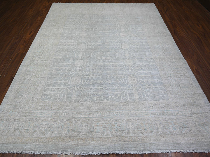 7'11" x 9'10" New Hand Knotted Grey Wool Rectangle Oriental Rug - MOA10274640