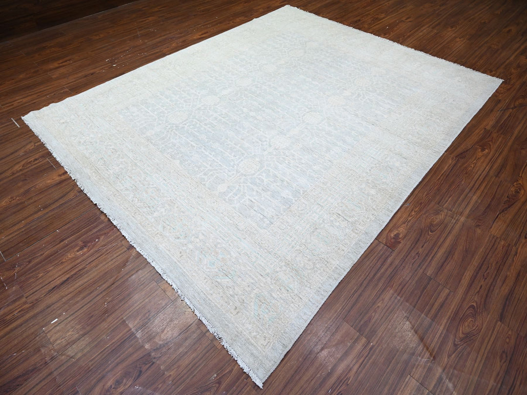 7'11" x 9'10" New Hand Knotted Grey Wool Rectangle Oriental Rug - MOA10274640