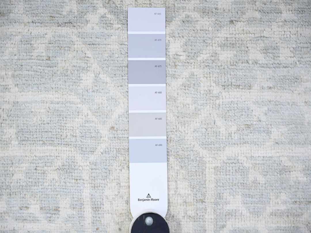 7'11" x 9'10" New Hand Knotted Grey Wool Rectangle Oriental Rug - MOA10274640