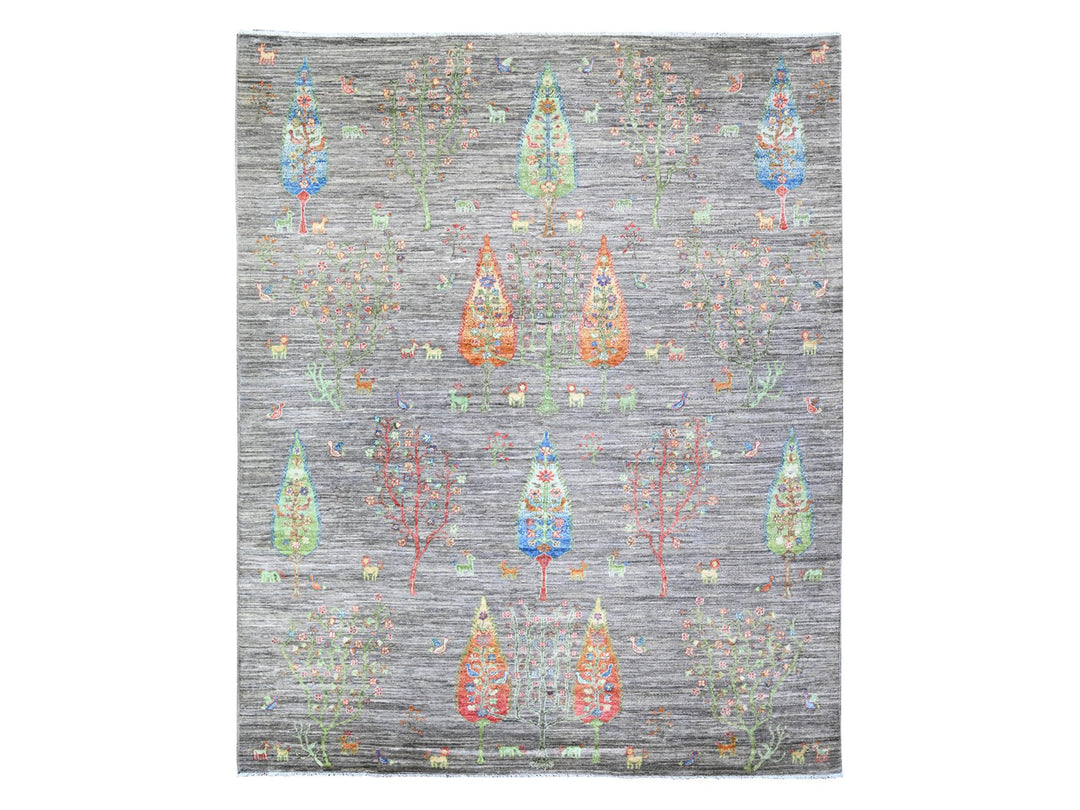 7'11" x 9'5" New Hand Knotted Grey Wool Rectangle Oriental Rug - MOA10274644
