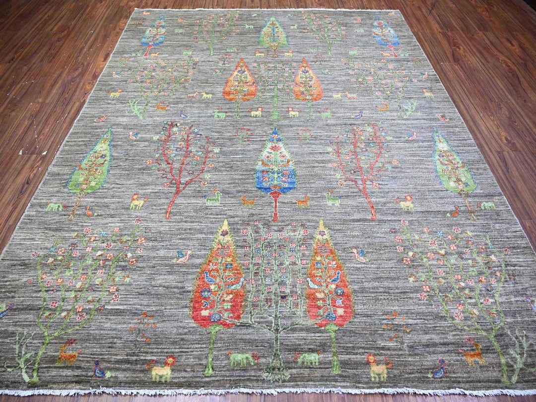 7'11" x 9'5" New Hand Knotted Grey Wool Rectangle Oriental Rug - MOA10274644